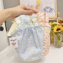 Pet cat dog clothing INS Wind powder Blue Blossom Dog Tooth Side Button pendant with skirt Small dog VIP teddy Bears