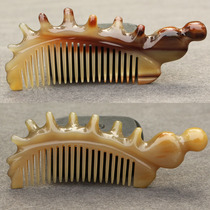 Natural white horn comb dense fine tooth hair comb anti-static portable health care massage comb bag comb length 12CM