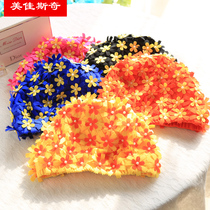 Mejaschi 2016 Swimming Cap Ladies Long Hair Adult Ear Protector Fashion Comfortable Handmade Sew Flower Pearl Swimming Cap