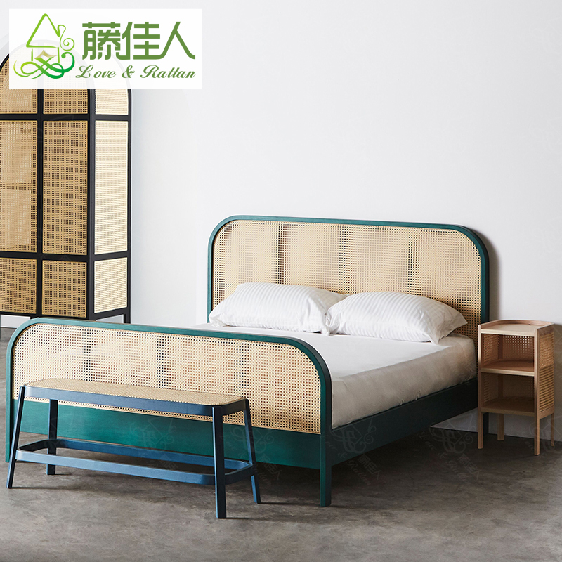 Fujiao Solid Wood Bed 1.8 m Nordic modern minimalist vine furniture 1 5 beds Furnished double bed