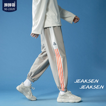 Fat Fat Brother Stripe Pants 2021 Thin Spring and Autumn Tide Brand Size ankle-length pants Mens Hong Kong Style Fashion Loose Casual Pants