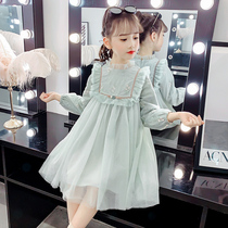 Girls  dresses spring 2021 new foreign style middle child Korean version of foreign style little girl lace mesh princess dress