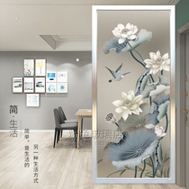 Art glass custom screen aisle corridor porch frosted painted double-sided light-transmitting tempered craft Lotus bird