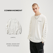 commandment fashion 2022 spring lettering print round neck t-shirt loose casual long sleeve bottoming shirt