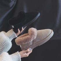 Winter cute low-help snow boots women shoes New bread thickened with velvet in 2022 and wearing bean hair cotton shoes