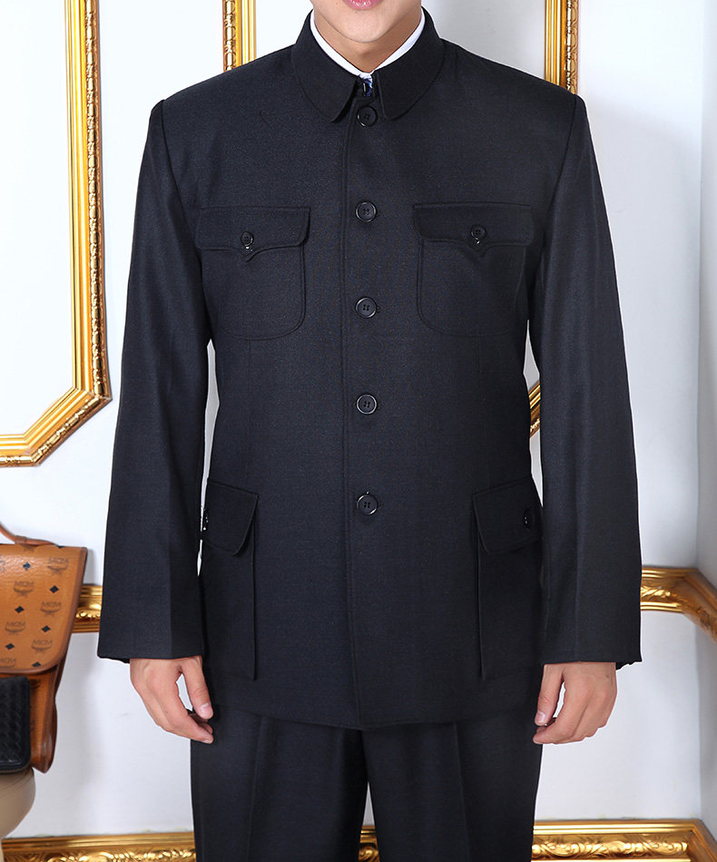 秋装中老年男士中山装 套装老年人翻领中山服父亲外套男装爸爸装