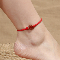 Pure jewelry red life anklet female red agate safe transfer beads adjustable corner accessories simple