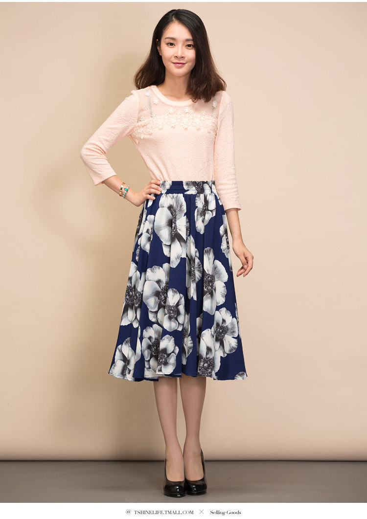 春秋女装中长款半身裙春中长裙韩版印花裙子大