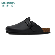 Bucky shoes bag head Cork slippers Boken semi-drag men and women Autumn Winter Women retro flat heel handmade shoes comfortable