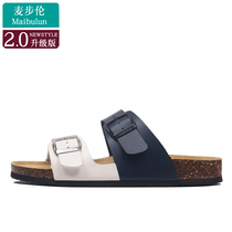 Maibu Lun flat bottom Cork slippers color matching ins Wind summer beach outdoor home cool couple big hot air