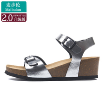 Mai Bulun Cork Slipper Slope Womens High Heel Rings Wind Net Red Non-Slip Outdoor Cool Holiday Summer Comfort