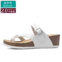 Maibu Cork Slipper Slope Womens Elevated Beach Summer Non-Slip Toe Print Pattern Toe