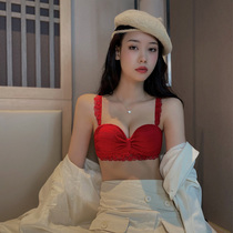 Red underwear wedding bride small chest flat chest special bra women without steel ring gather this year bra set