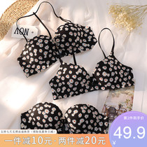 Net red little daisy front buckle beauty back underwear womens thin non-marking strapless gathered milk non-rimmed bra