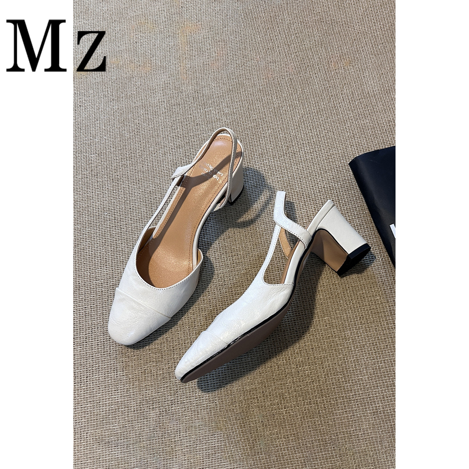 鞋匠小明/7cm/粗跟高跟包头凉鞋女夏新款浅口真皮百搭小香风单鞋
