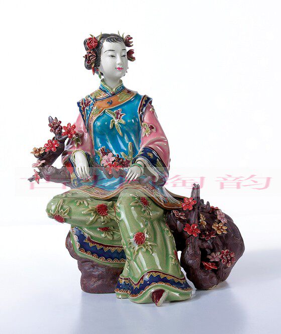 陶瓷工艺品石湾公仔家居装饰品礼品客厅书房仕女摆件梅寒春来俏
