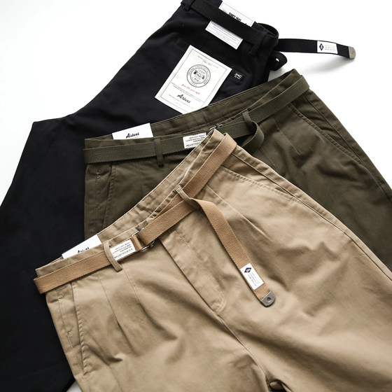Free belt, American retro Amikaki workwear pants, men's loose straight leg, versatile casual pants, khaki color Free belt, American retro Amikaki workwear pants, men's loose straight leg, versatile casual pants, khaki color