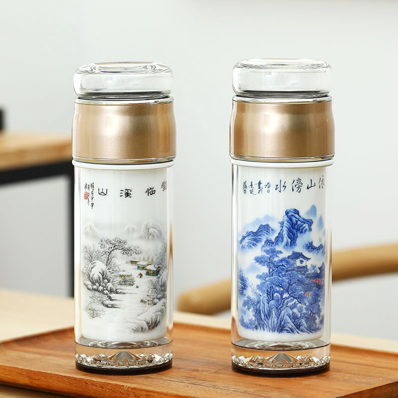 Double keep - a warm glass ceramic tea cup tea separation tank insulation cup men 's lady work glass glass