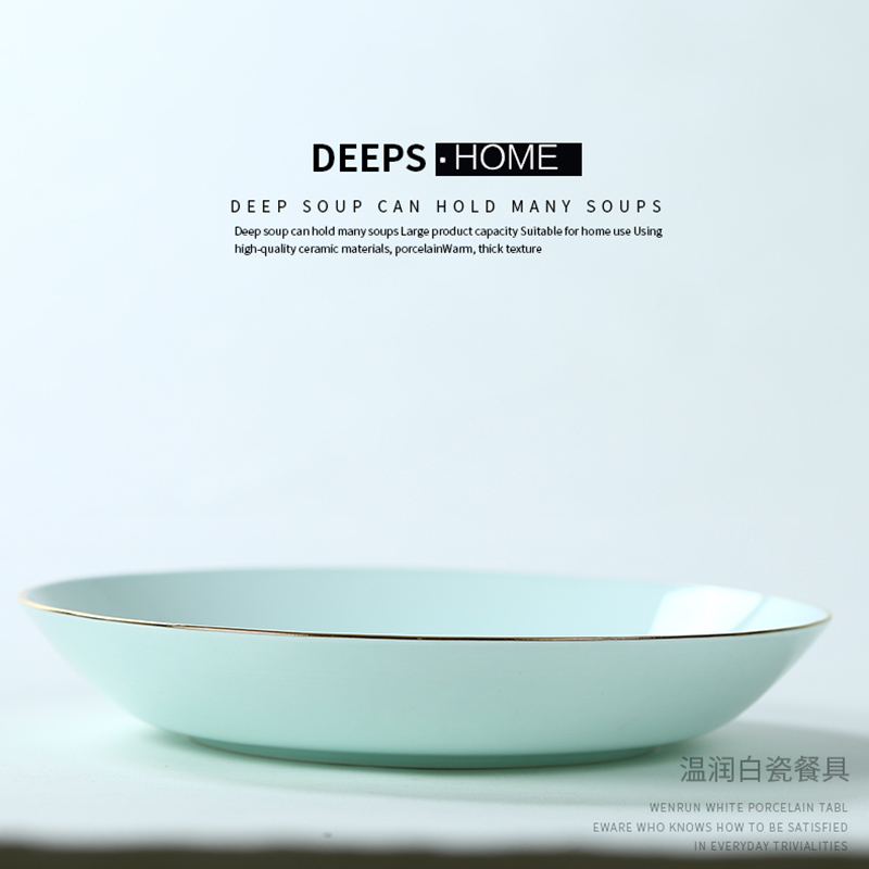 Jingdezhen ceramic plate 8 inches ipads porcelain tableware FanPan celadon dish dish dish dish dish home ideas