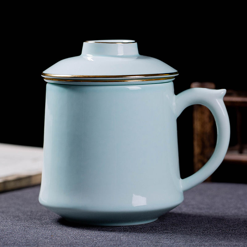Celadon paint filtration separation of jingdezhen ceramic cups with cover tea tea cups cup office mark cup