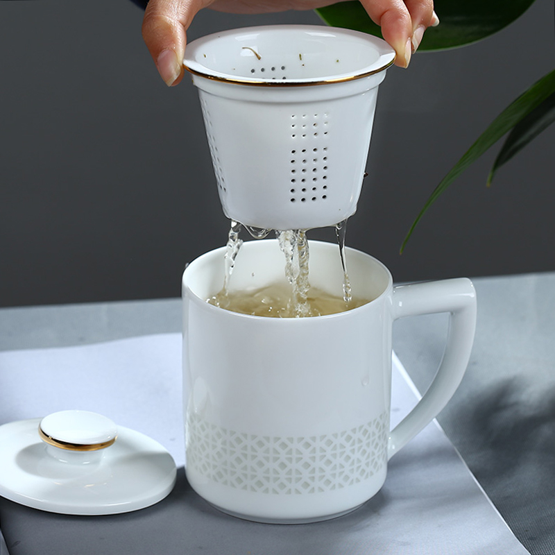 Jingdezhen ceramic filter cups with cover exquisite tea separation household glass tea cup office gift cups