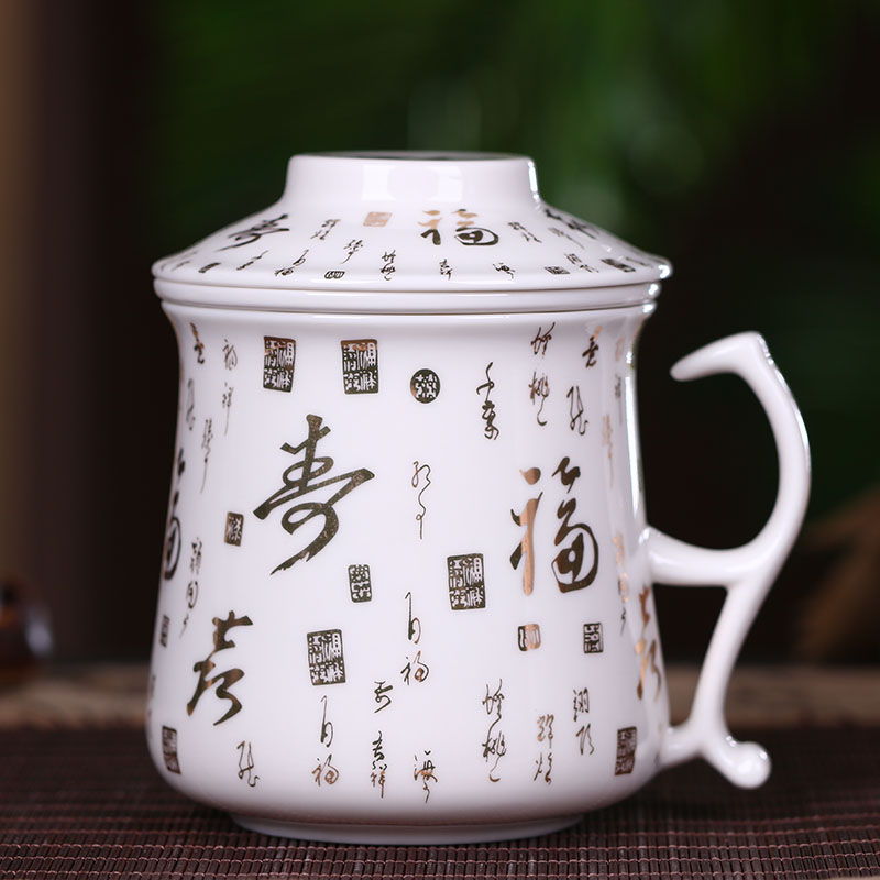 Jingdezhen ceramic cups with cover filter cup tea cup working and meeting the personal outfit 400 ml glass cup