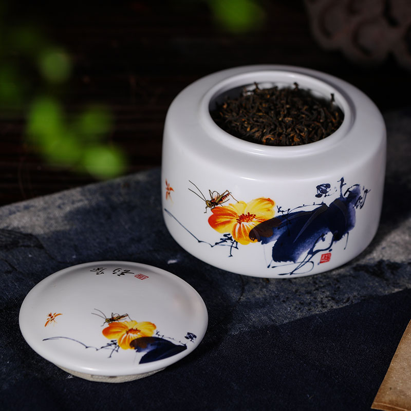 Jade butterfly jingdezhen ceramic caddy fixings general seal pot home small moistureproof receives two half jins of storage tanks