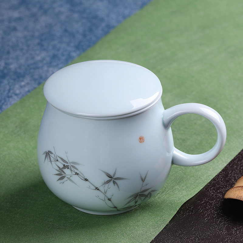 Jade butterfly jingdezhen ceramic tea cup with cover filter cup cup home office personal cup tea cup