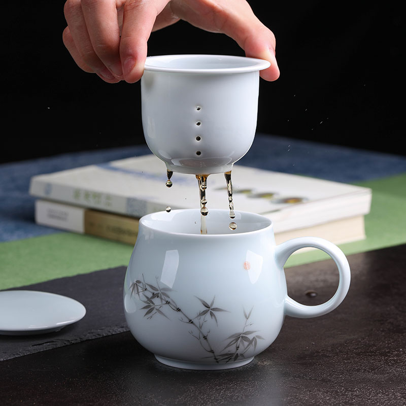 Jade butterfly jingdezhen ceramic tea cup with cover filter cup cup home office personal cup tea cup