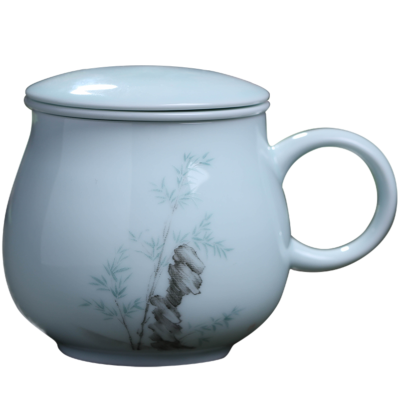 Jade butterfly ceramic filter with cover cup jingdezhen tea cup personal office cup household contracted tea cup