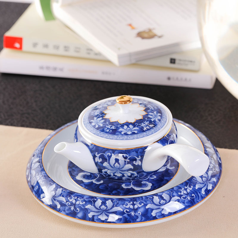 Jingdezhen blue and white kung fu tea set household glass ceramic teapot sea fair with a cup of tea tea