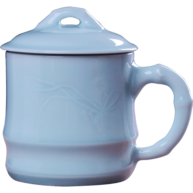 Jingdezhen ceramic cups with cover creative household glass celadon carving office cup boss cup gift porcelain cup