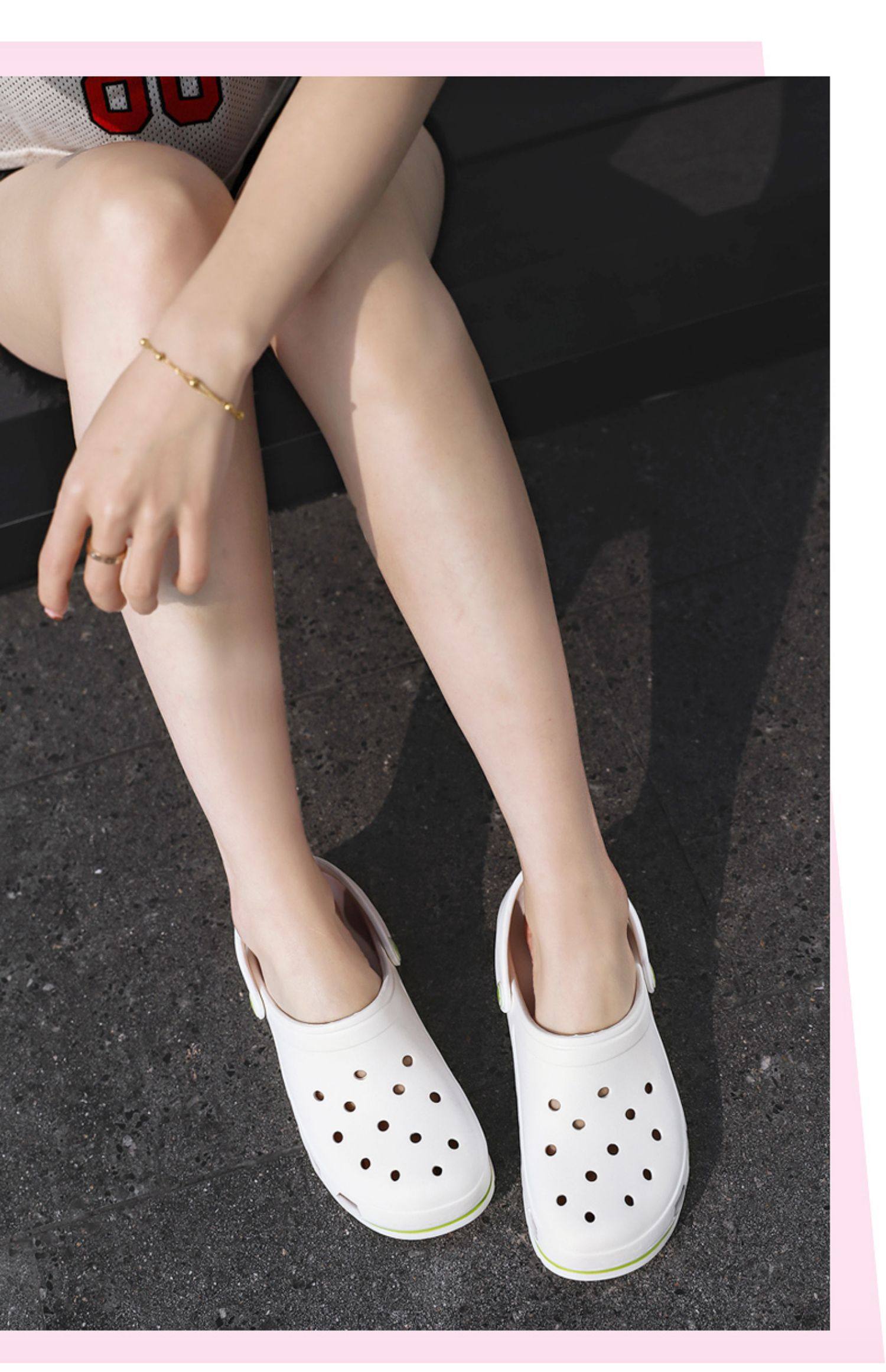 2020新款ins潮沙滩洞洞鞋女韩版坡跟防滑雨天包头半拖鞋女外穿男