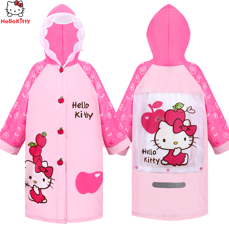 Hello Kitty Children's Raincoat Girls Raincoat With School Bag Bit Thickened Children Toddler KT Cat Cartoon Primary School Student Raincoat