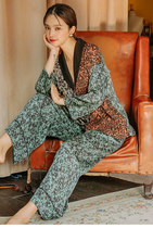 Design Lumen ~ Shock Recommendation DailyGtra ~ Personality Lady Sleepwear Spring Autumn Ice Silk Print Suit