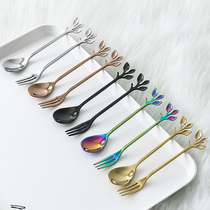 Stainless steel fork spoon cute stainless steel spoon household dessert spoon fruit fork ice cream spoon coffee mixing spoon