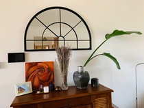 American style countryside retro iron art wall-mounted mirror fireplace decoration mirror for old genguan mirror semi-circle fake window mirror