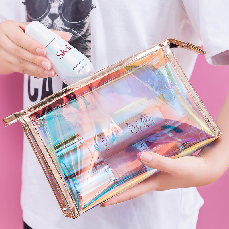 Net red colorful laser transparent makeup bag women carry-on skin care products storage waterproof travel travel toiletry bag