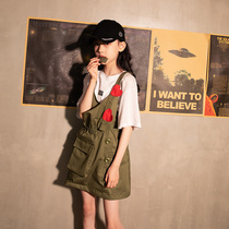 Yu Xing Yan girls' Western style dress 2022 new summer casual fashion medium and large children's loose suspender dress trendy