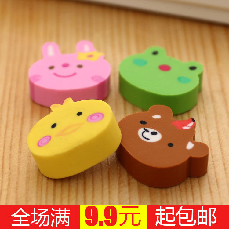 创意文具可爱卡通橡皮 儿童礼品动物头橡皮擦学习用品小学生奖品