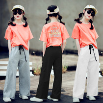 Girl Han Version Broadlegged Pants Net Red Wind Straight Drum Sporting Pants 2022 Spring Summer New CUHK Children 100 Hitch Casual Pants