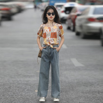 2022 summer dress new girl snowspun short sleeve crushed blouses CUHK Childrens retro port Wind personality Short shirt