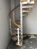 Shanghai Suzhou Kunshan Stairway Swivel Arc Wood Stairs Rotating Stairs Steel Frame Ladder Wiredrawing Armrest Apartment Duplex