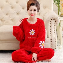 Red Pyjamas Woman Autumn Winter Thicken Plus Suede Middle-aged Mom 2021 New Year of the Elderly Seniors Suit