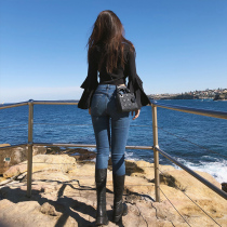 SNT Ace dark blue thin stretch high waist skinny jeans womens small feet jeans