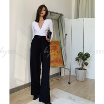 SNT ace black high waist hanging mopping loose straight black pants casual pants wide leg pants womens summer thin section