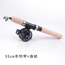 Winter fishing raft fishing rod Full set ice fishing mini soft tail fishing rod Winter boat raft fishing small sea rod with fishing wheel 55cm