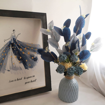 Mediterranean brief US-Japan style ceramic vase Blue and white emulation floral Eugariam eucalyptus leaf Ball Chrysanthemum Suit Pendulum