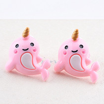 Pink dolphin baby ear clip cute cartoon children fake earrings female earrings without ear hole pain Princess personality ear jewelry