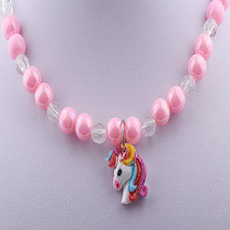 Childrens necklace female cartoon princess beaded crystal necklace pony Dream Unicorn Girl hanging neck pendant jewelry